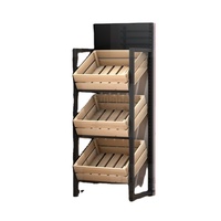 3-laags houten krat displayrek met geperforeerde bakken, schuine planken, vrijstaand rek voor wijn, fruit, groenten, winkel