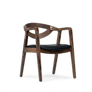 Fauteuil de salle à manger en noyer massif avec rembourrage confortable en microfibre, mobilier de salle à manger moderne en bois - Product Image 1
