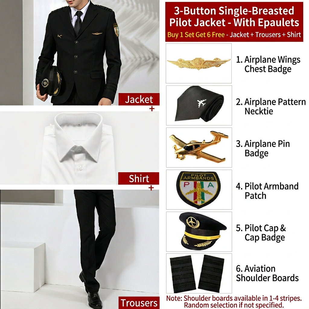 3 button coat + pant + shirt +  6
