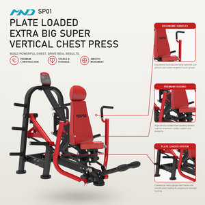 MND Fitness Signature Extra Big Vertical Chest Press – Équipement de musculation pour la chaîne de salles de sport de Mexico – Machine de musculation à mouvement fluide - Product Image 1