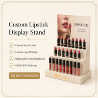 Présentoir à Rouge à Lèvres en Acrylique Personnalisé avec Base Étagée et Panneau Arrière, Organisateur de Brillant à Lèvres, Support de Maquillage et Cosmétiques en Gros