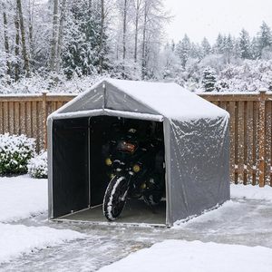 Abri à vélos <span class=keywords><strong>en</strong></span> acier pour l'extérieur, 8x6 pieds, robuste, <span class=keywords><strong>en</strong></span> <span class=keywords><strong>PVC</strong></span> imperméable, résistant au vent, porte enroulable, fenêtre <span class=keywords><strong>de</strong></span> ventilation, résistant aux UV, rangement - Product Image 5