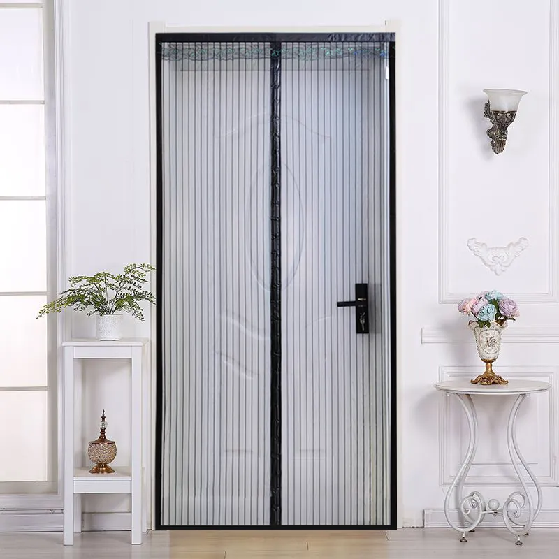 Wholesale hand liberation magic net hanging fly self-fitting striped screen door 100% polyester anti-mosquito door curtain