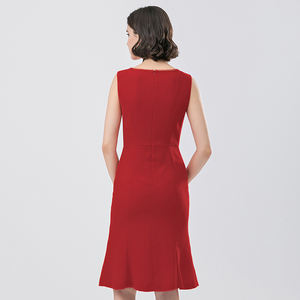 Abito da Donna Primavera Autunno Senza Maniche Stile Ufficio OL a Forma di X Lunghezza al Ginocchio Collo a Barca Elegante Orlo a Sirena Gonna a Coda di Pesce - Product Image 3