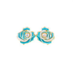Fashion <b>Stud</b> <b>Earrings</b> 316L Stainless Steel PVD Gold Plating <b>Blue</b> Flower Design With Crystal Center - Product Image 2