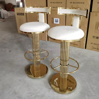 Tabouret de bar pivotant de luxe en acier inoxydable brossé doré moderne, dossier haut, réglable en hauteur, pour hôtel, maison, café