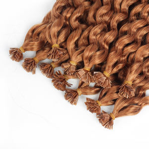 Extensions de cheveux brésiliens bouclés à pointe plate pré-collée, cheveux Remy pleine longueur avec pointe en kératine - Product Image 1