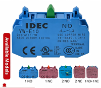 Interrupteur à bouton-poussoir série YW IDEC, diamètre du trou de montage 22 mm, contacts auxiliaires NO YW-E10 NC