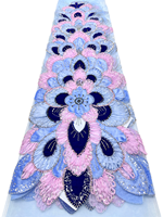 NI.AI Nouveauté Tissu en dentelle de velours perlé avec sequins, motif 3D brodé, tissu en dentelle perlée pour robe de soirée