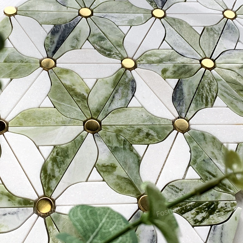 Waterjet hoa mẫu đá cẩm thạch khảm Đồng Inlay Gạch Mosaic gạch cho nhà bếp backsplash và phòng tắm tường gạch