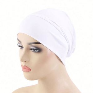 Wholesale Custom Logo Hair Accessories Soft Stretchy Muslim Beanie Dome Cap <b>Head</b> Wrap Hijab Solid Color Image <b>Style</b> Beach Unisex - Product Image 4