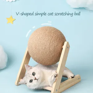 Mainan goresan kucing instalasi mudah, bola garuk kucing kertas bergelombang anti aus Sisal kepadatan tinggi