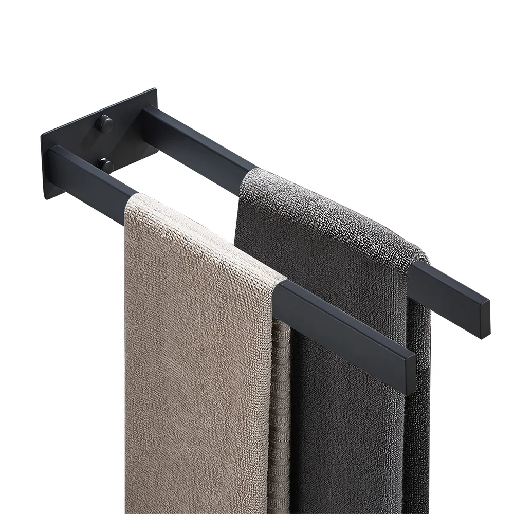 New products Custom Bathroom Double Hand Towel Bar Adhesive Wall Mount 2 Arm Towel Rack