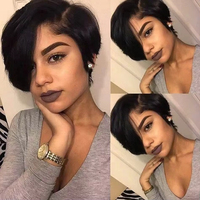 Perruques Lace Front en Cheveux Naturels Coupe Pixie 13x4, Perruques Courtes Bob Lisses Lace Front pour Femmes