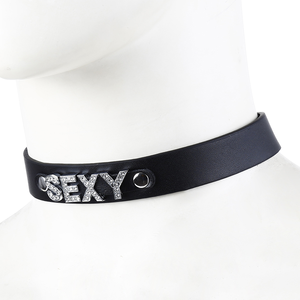 Collar de Cuero PU con Decoración de Diamantes y Letras Sexys <span class=keywords><strong>para</strong></span> Mujeres y Hombres - Product Image 2