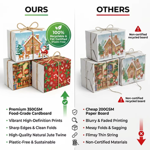 Boîtes cadeaux de Noël en papier kraft écologiques haut de gamme réutilisables, matériaux recyclés, style maison de Noël, sacs à friandises - Product Image 4