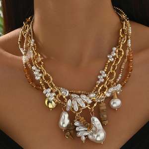 Collares de Perlas de Varias Capas de Moda Kaimei <span class=keywords><strong>2026</strong></span>, Collares de Cuentas Hechos a Mano con Concha de Coco, Collares con Colgante de Lujo Retro de Vidrio y Perlas - Product Image 1