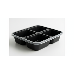 กล่องพลาสติกใส่อาหารแบบใช้แล้วทิ้ง ดีไซน์มินิมอล พร้อมฝาปิด 4 ช่อง ใช้กับไมโครเวฟได้ เหมาะสำหรับอาหารแบบซื้อกลับบ้านและเตรียมอาหาร - Product Image 1