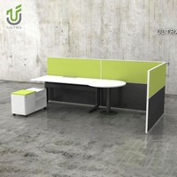Bureau de direction modulaire en forme de T avec rangement intégré, armoire credenza et plateau de table en D arrondi, écologique