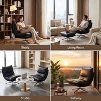 Fauteuil inclinable de style designer pour chambre à coucher, petit canapé, salon, balcon, en cuir de vachette pleine fleur, pivotant, de luxe léger, en acier inoxydable
