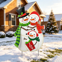 Décoration de Noël extérieure en métal JOY avec famille de bonhommes de neige fantaisistes pour jardin, pelouse et porche