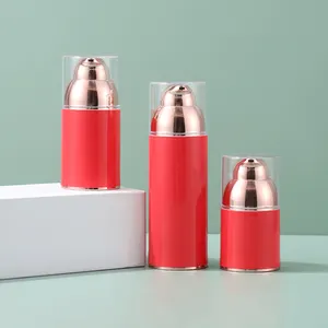 Losyon kozmetik krem ambalaj için toptan kırmızı boş plastik havasız pompalı şişeler
