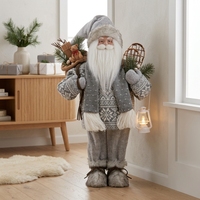 Figurine de Père Noël réaliste, sac en toile de jute gris à motif flocon de neige, raquette de neige en osier, décoration de Noël nordique