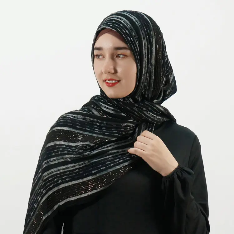 Commercio all'ingrosso personalizzato islamico sort Golden glitter lines sciarpa jersey viscosa Black dot voile Hijab veli da donna scialle signore musulmane