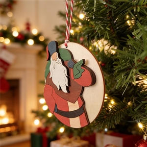 Ornement <span class=keywords><strong>de</strong></span> Noël en <span class=keywords><strong>bois</strong></span> 3D fait main, Père Noël St. Niklaus, gravure <span class=keywords><strong>scandinave</strong></span> nordique, décoration <span class=keywords><strong>de</strong></span> fêtes, découpe laser, fabrication en usine - Product Image 5