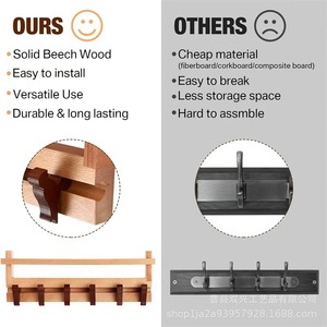 Estante de pared de madera con ganchos, organizador de entrada de 2 niveles para llaves y abrigos - Product Image 4
