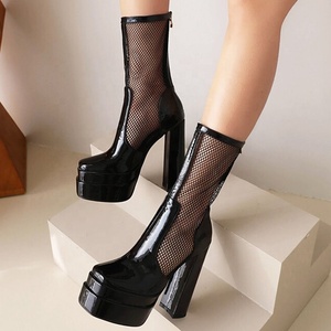 Bottes tendance anti-odeur respirantes à plateforme épaisse, bout carré, talon épais, bottines à fermeture éclair arrière pour femme, été - Product Image 3