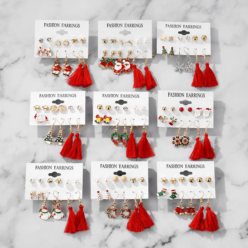 KISSWIFE nuova moda 2024 Set regalo di natale orecchini di Babbo Natale fiocco di neve alce ciondolo nappine orecchini