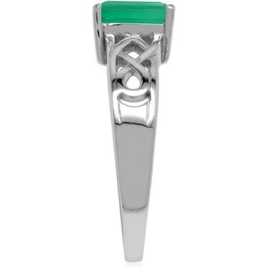 Anillo de compromiso para mujer de plata de ley 925 chapado en oro blanco con diseño geométrico de corte esmeralda de 7x5 mm Silvershake - Product Image 3