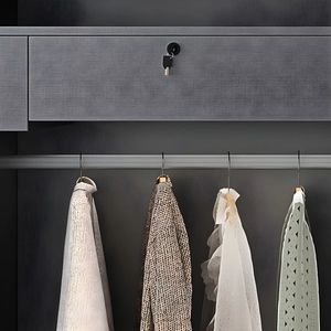 Armadio a 6 Ante Scorrevoli in Stile Minimalista di Lusso, Grigio, con Mobile Superiore e Laterale per Arredamento Domestico - Product Image 4