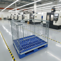 Cage à palettes en treillis métallique galvanisé robuste, conteneur à palettes en plastique pliable, cage de stockage empilable pour entrepôt, pour la logistique