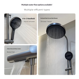 Xinxi New Minimalist Brushed Gunmetal Wall <b>Mount</b> Shower Set Home Use All-copper Bathroom Pressurized Cold + Hot Water Mixer Top - Product Image 5