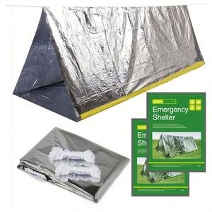 Tente tubulaire portable légère en PE argentée pour abri de survie, imperméable pour le camping en plein air, la randonnée, l'escalade et les secours d'urgence - Product Image 1