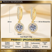 Orecchini Pendenti in Argento Sterling S925, Orecchini a Cerchio Rotondi con Moissanite e Diamanti Sintetici, Gioielli Personalizzati per Donne e Ragazze