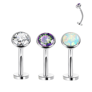 F136 titanio curvado Barbell flotante doble roscado internamente ópalo Arco Iris ombligo anillo elegante cuerpo joyería - Product Image 1