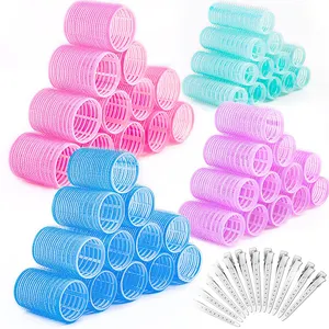 Factory Price 60pcs Self Grip Hair Rollers Sets 4Sizes Plastic Nylon Hair Rollers with Stainless Steel Hair Clips