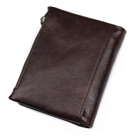 Dompet Kulit Asli dengan Resleting untuk Pria, Stok Tersedia Grosir, Anti-RFID, Kulit Sapi, Slot Multi-Kartu, Dompet Koin Pendek