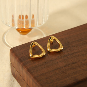 Geometric Stud <b>Earrings</b> 18k Gold Triangular Hollow Design Stainless Steel <b>Post</b> Fashion Jewelry - Product Image 2