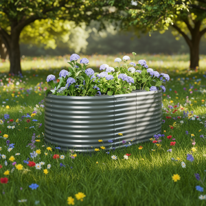 Jardinera Elevada de Acero con Recubrimiento en Polvo Gris, Elíptica, Duradera, para Plantas, Estilo Rústico para Exteriores - Product Image 2