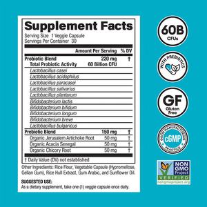 थोक वयस्क प्रोबायोटिक्स 60 बिलियन सीफू 10 उपभेदों प्रीबायोटिक्स पाचन प्रतिरक्षा सहायता आंत स्वास्थ्य कैप्सूल - Product Image 6