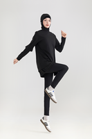 Ensemble de vêtements de sport modestes noirs personnalisés avec logo OEM pour femmes musulmanes, haut long et pantalon