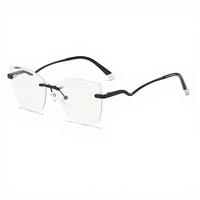 Montura óptica sin montura de diseño de marca, estilo ojo de gato, a la moda, con bloqueo de luz azul, logotipo personalizado, montura de gafas de moda para mujer