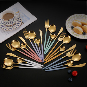 Juego de cuchillos, tenedores y cucharas de acero inoxidable, 4 piezas, cubertería moderna para cocina occidental, carne, postre, vajilla reutilizable - Product Image 4