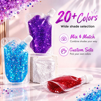Gel pailleté pour le visage en sachet avec bec verseur, logo personnalisé, à paillettes épaisses, longue durée, éclat instantané, adapté aux enfants, doux et sûr, vente en gros