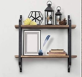 <span class=keywords><strong>Estantería</strong></span> flotante antigua, montada en la pared, <span class=keywords><strong>Industrial</strong></span>, cocina, dormitorio, doble cubierta, <span class=keywords><strong>hierro</strong></span> moderno de <span class=keywords><strong>madera</strong></span> - Product Image 4