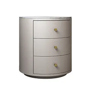 Luxury Smart Nightstand Bedside Cabinet Round Wooden Bedside Table With Led Light